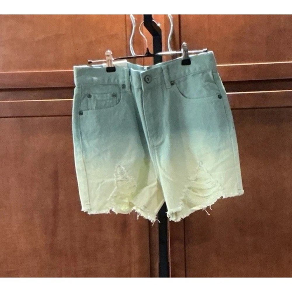 Umgee Denim Womens Size 3 Distressed Ombre Jean Shorts Mint Raw Hem NWT J4250